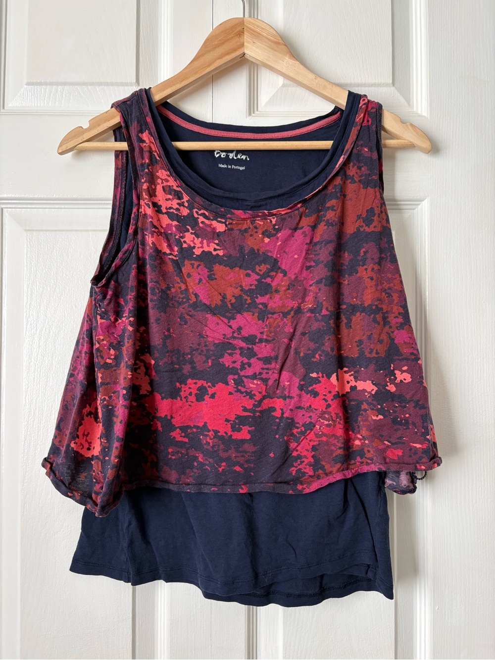 Boden Navy Tank with Pink & Red Abstract Overlay